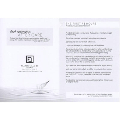 Eyelash Extension Care Cards (pack of 10) - Flawless Lashes by Loreta